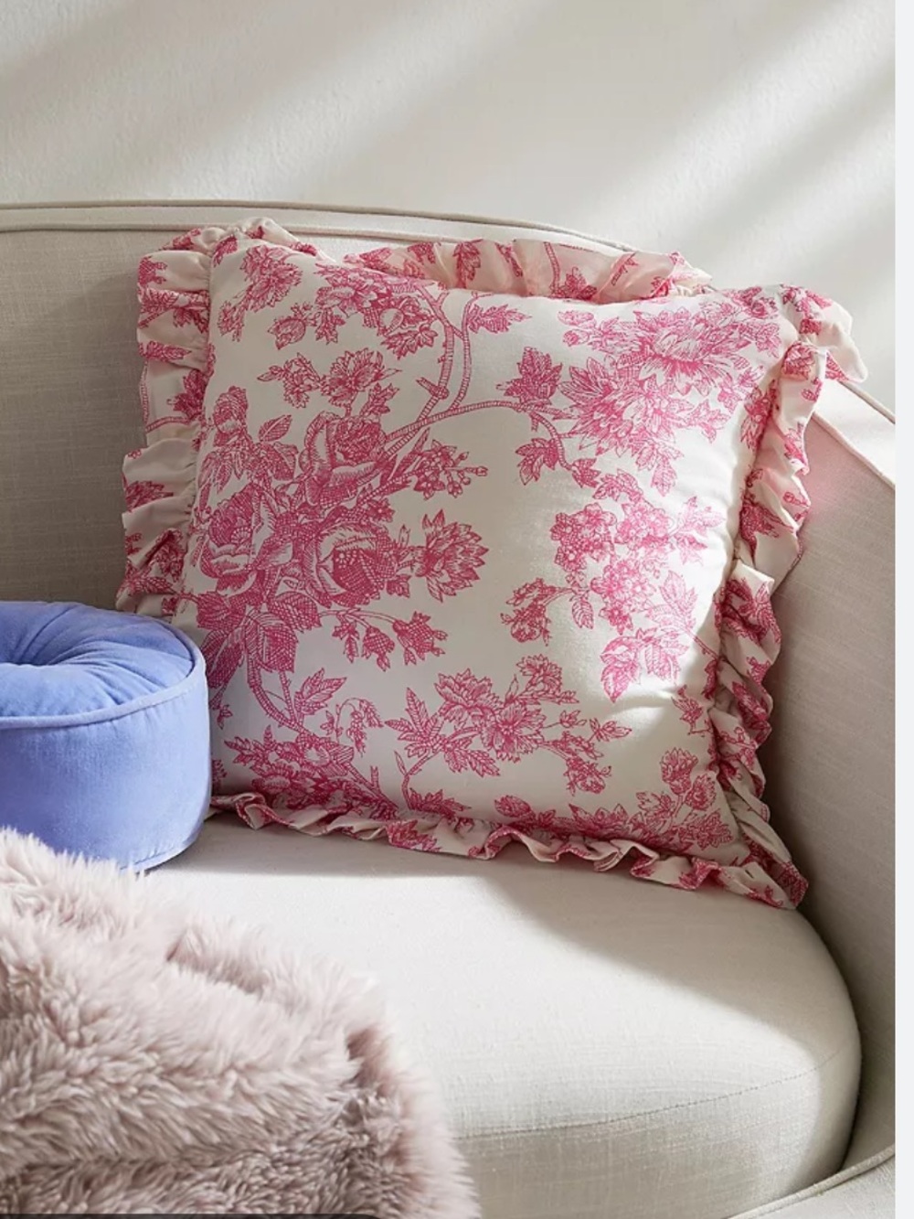 Pair of Toile Ruffle Throw Pillows - Picture 3 of 6
